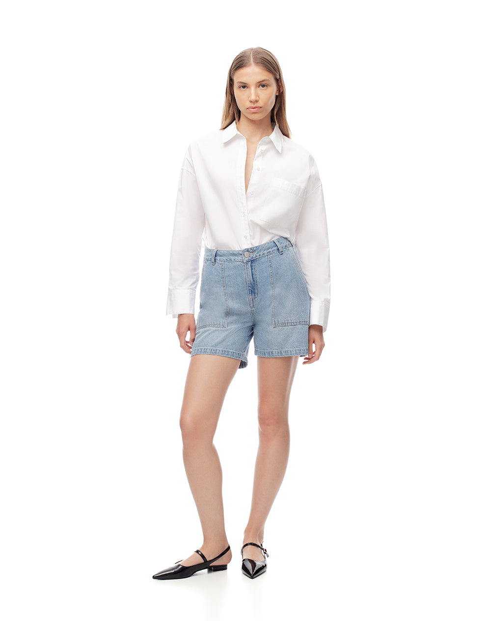 Short tiro alto denim índigo medio mujer
