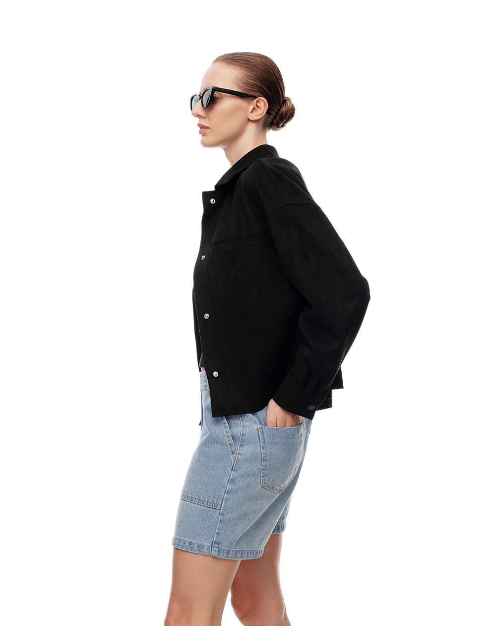 Short tiro alto denim índigo medio mujer