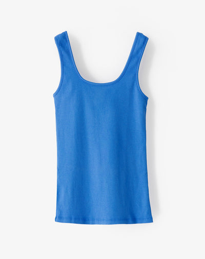 Camiseta manga sisa slim rib algodón azul mujer