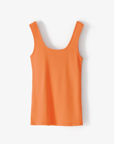 Camiseta manga sisa slim rib algodón naranja mujer