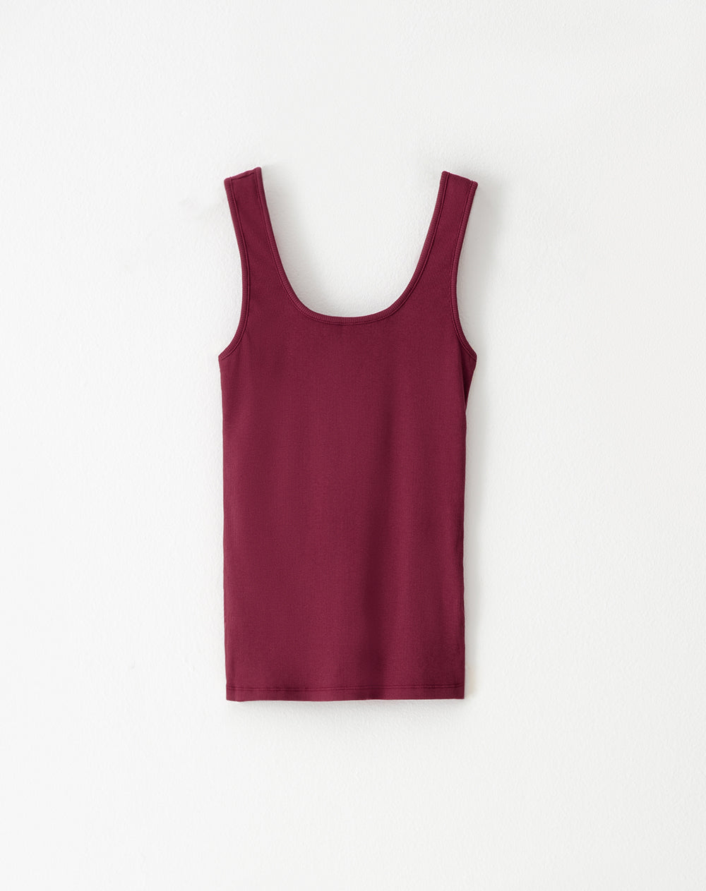 Camiseta slim sin mangas rib algodón vino tinto mujer