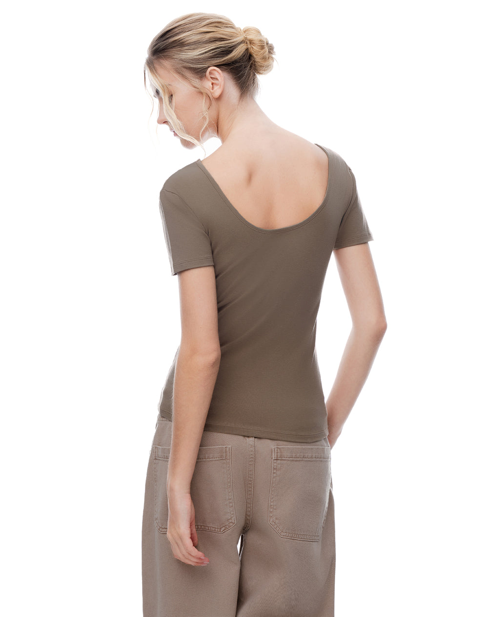 Camiseta regular uso 2 en 1 café mujer