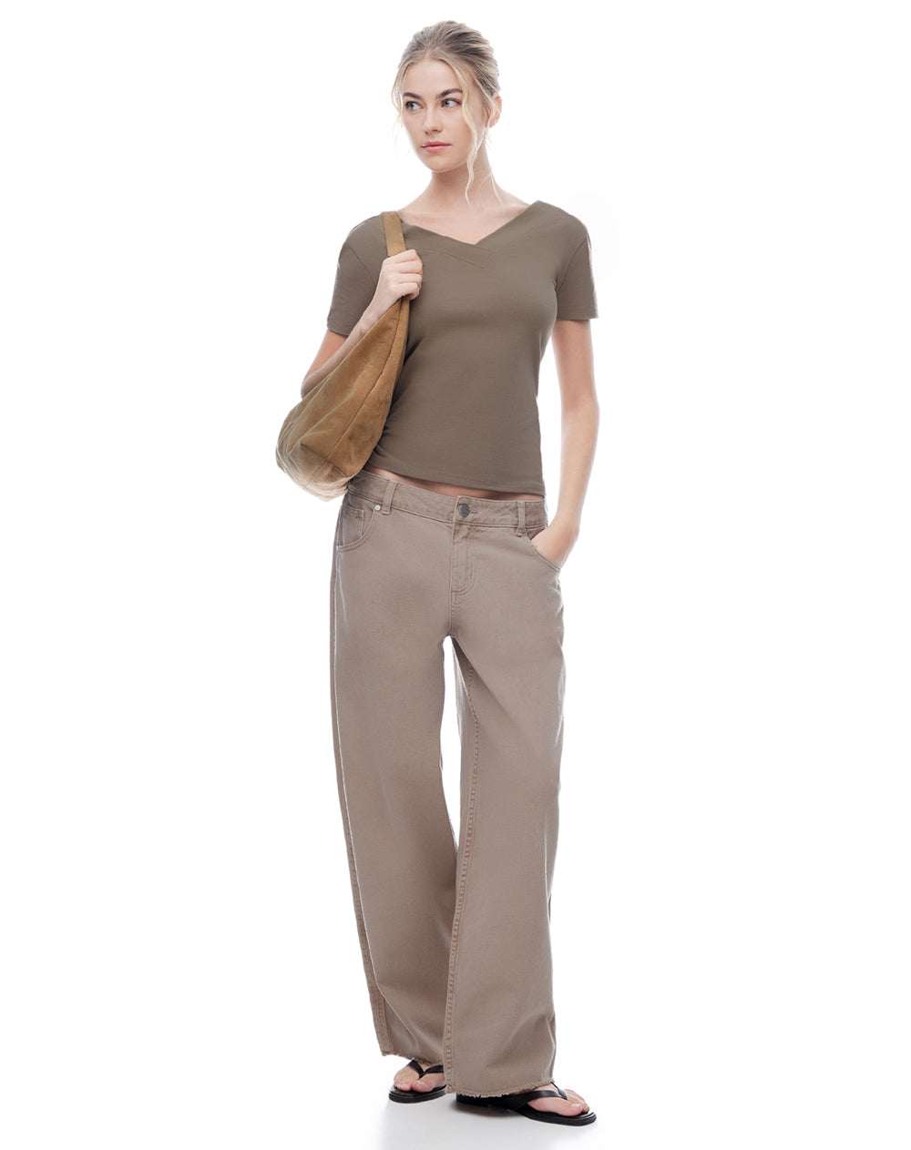 Camiseta regular uso 2 en 1 café mujer