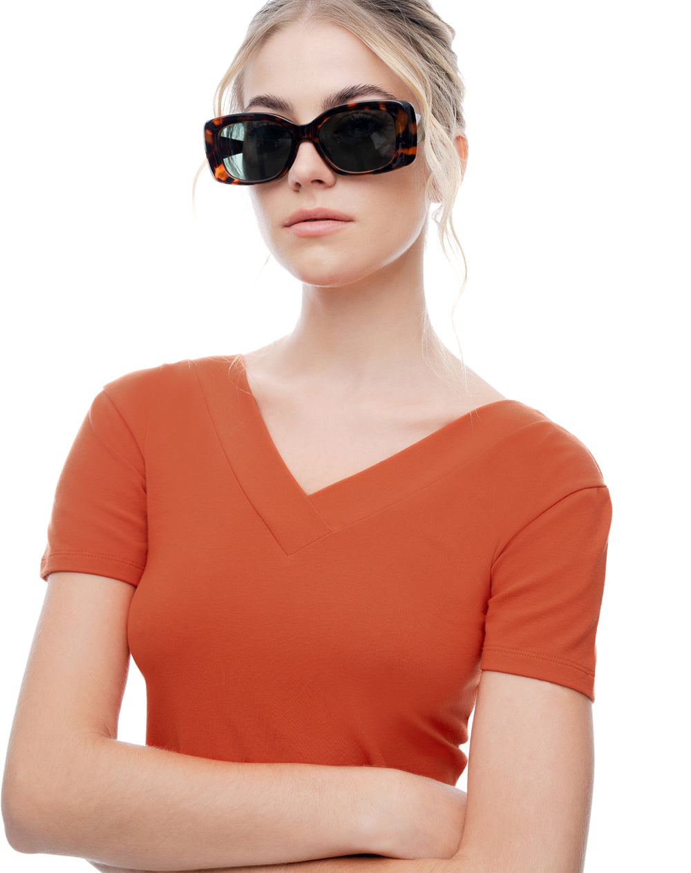 Camiseta regular uso 2 en 1 naranja mujer
