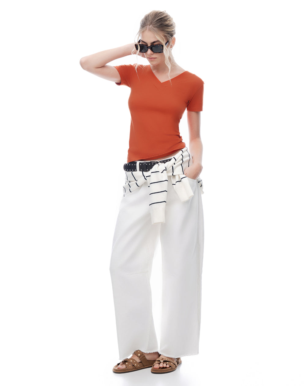 Camiseta regular uso 2 en 1 naranja mujer