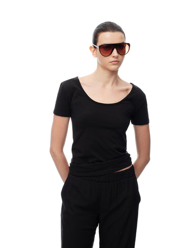 Camiseta regular uso 2 en 1 negra mujer