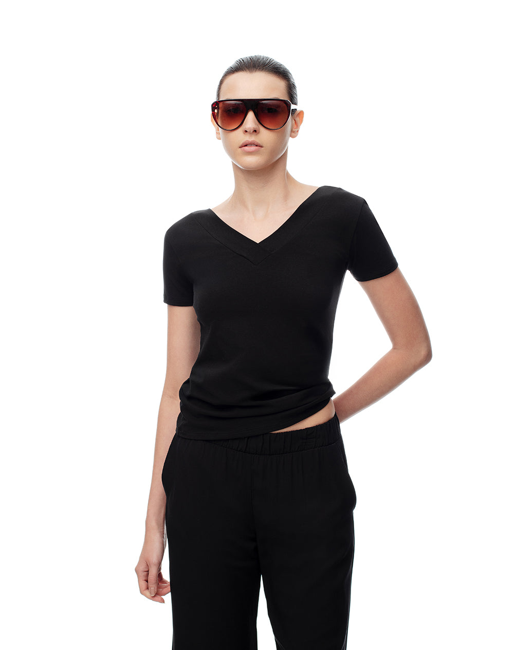 Camiseta regular uso 2 en 1 negra mujer