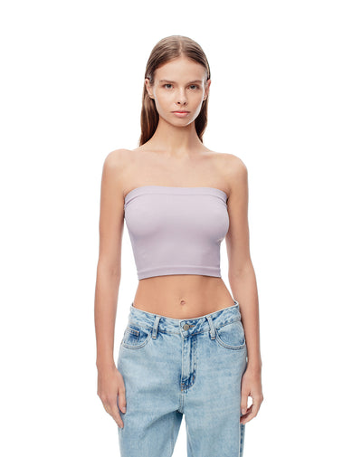 Crop top slim strapless seamless gris mujer