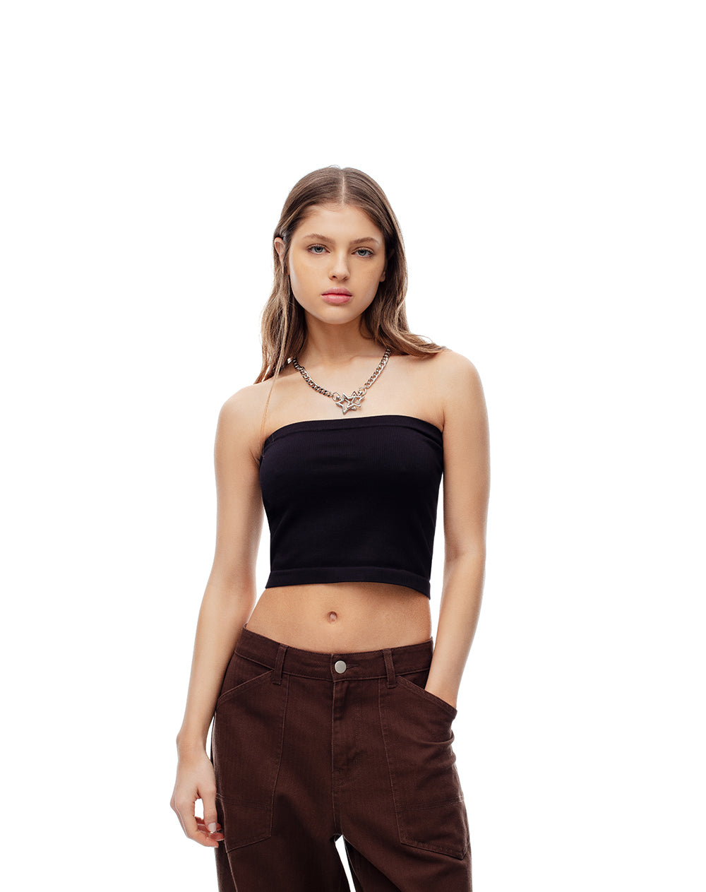 Crop top slim seamless negro mujer