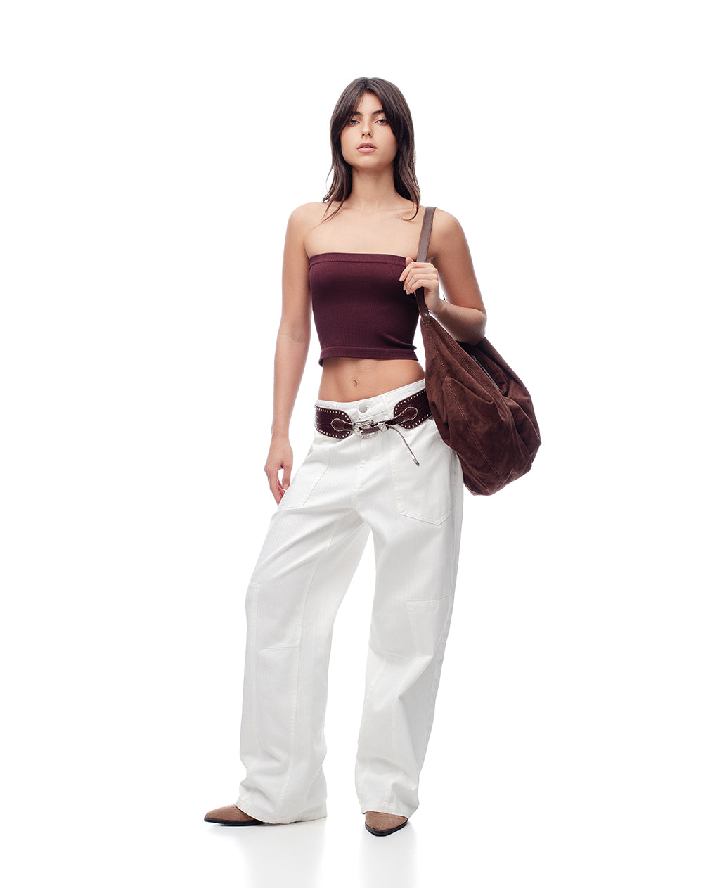 Crop top slim strapless seamless vinotinto mujer