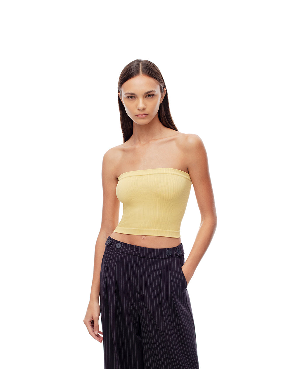 Strapless fitted fit amarilla