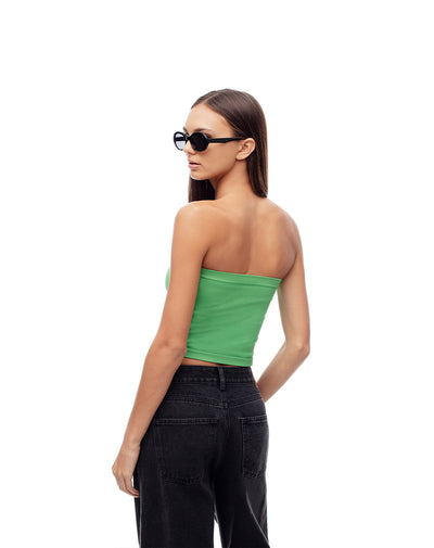Crop top strapless seamless verde mujer