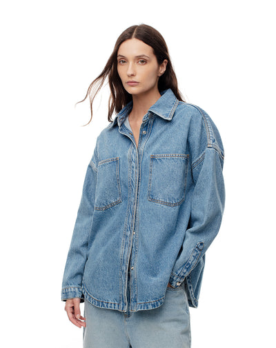 Chaqueta denim overshirt índigo medio mujer