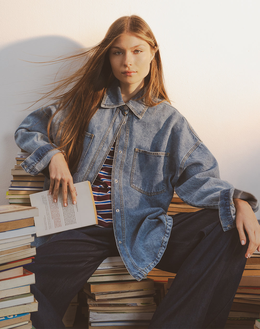 Chaqueta denim overshirt índigo medio mujer