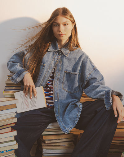 Chaqueta denim overshirt índigo medio mujer