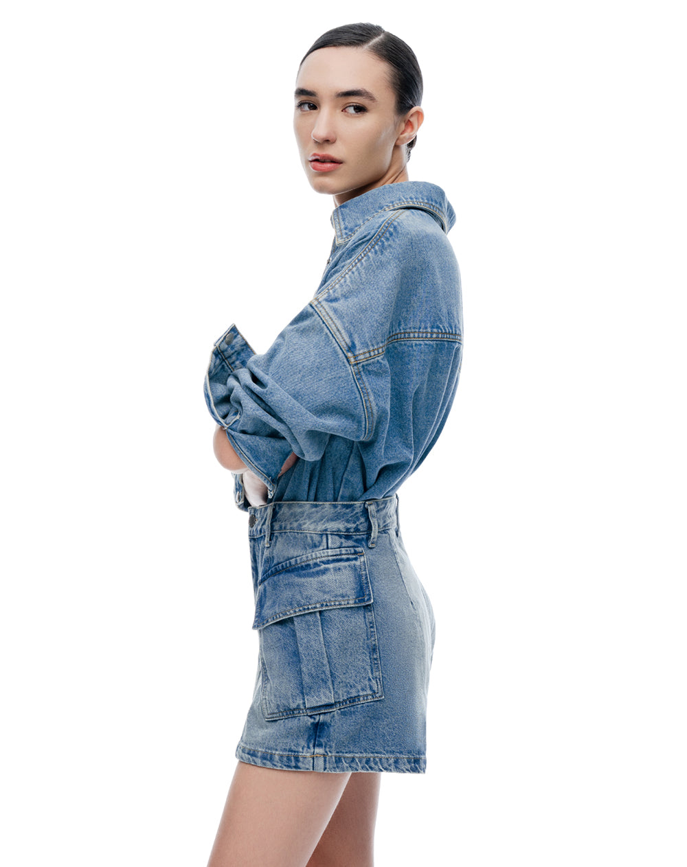 Falda short tiro medio índigo oscuro mujer