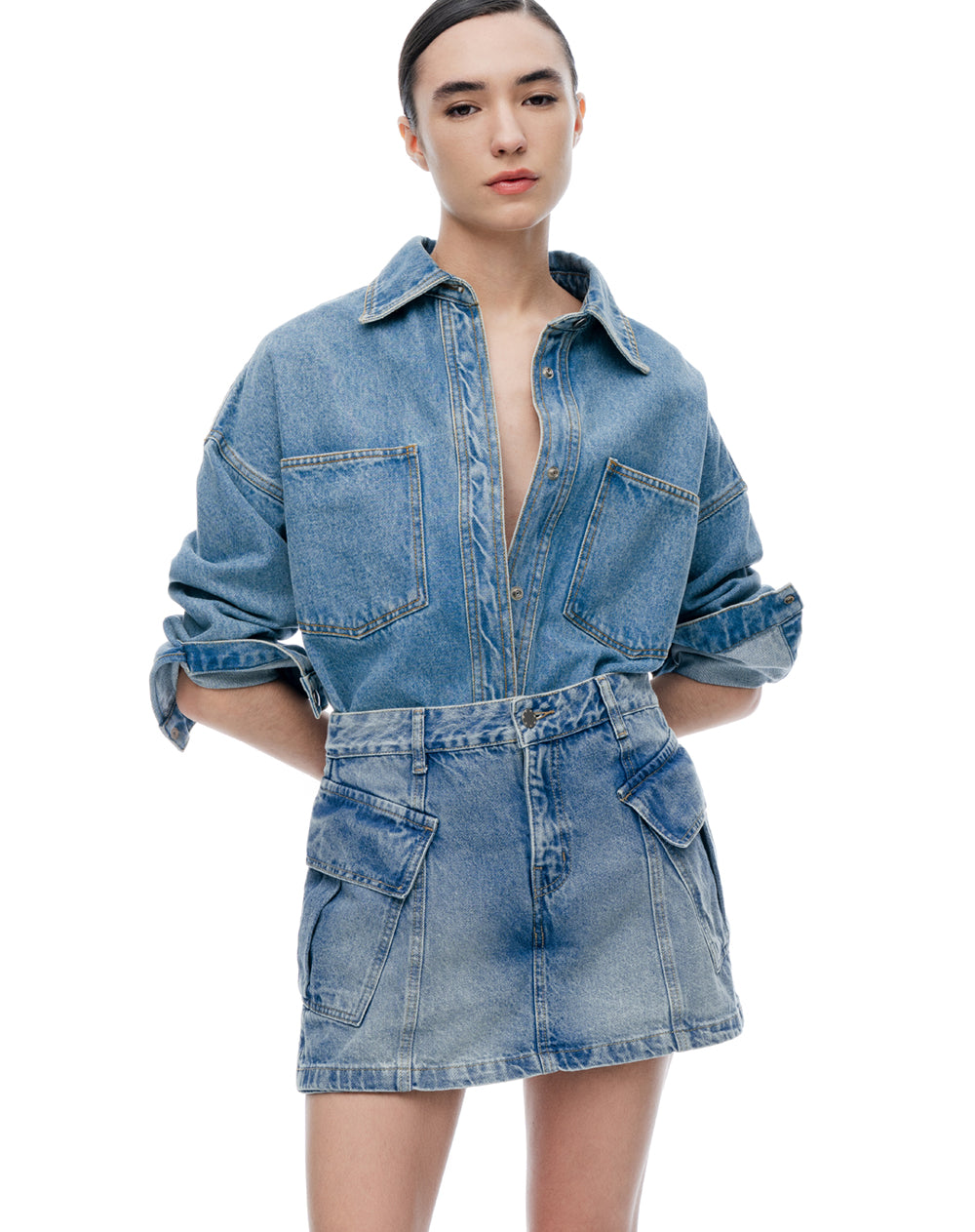 Falda short tiro medio índigo oscuro mujer