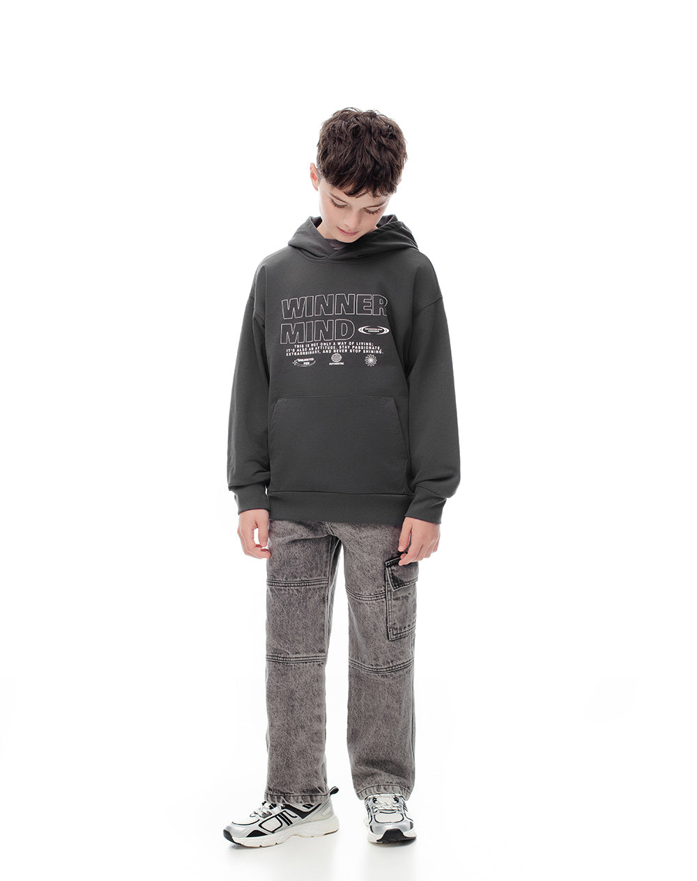 Buzo tipo hoddie gris niño
