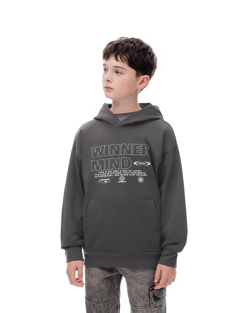 Buzo tipo hoddie gris niño