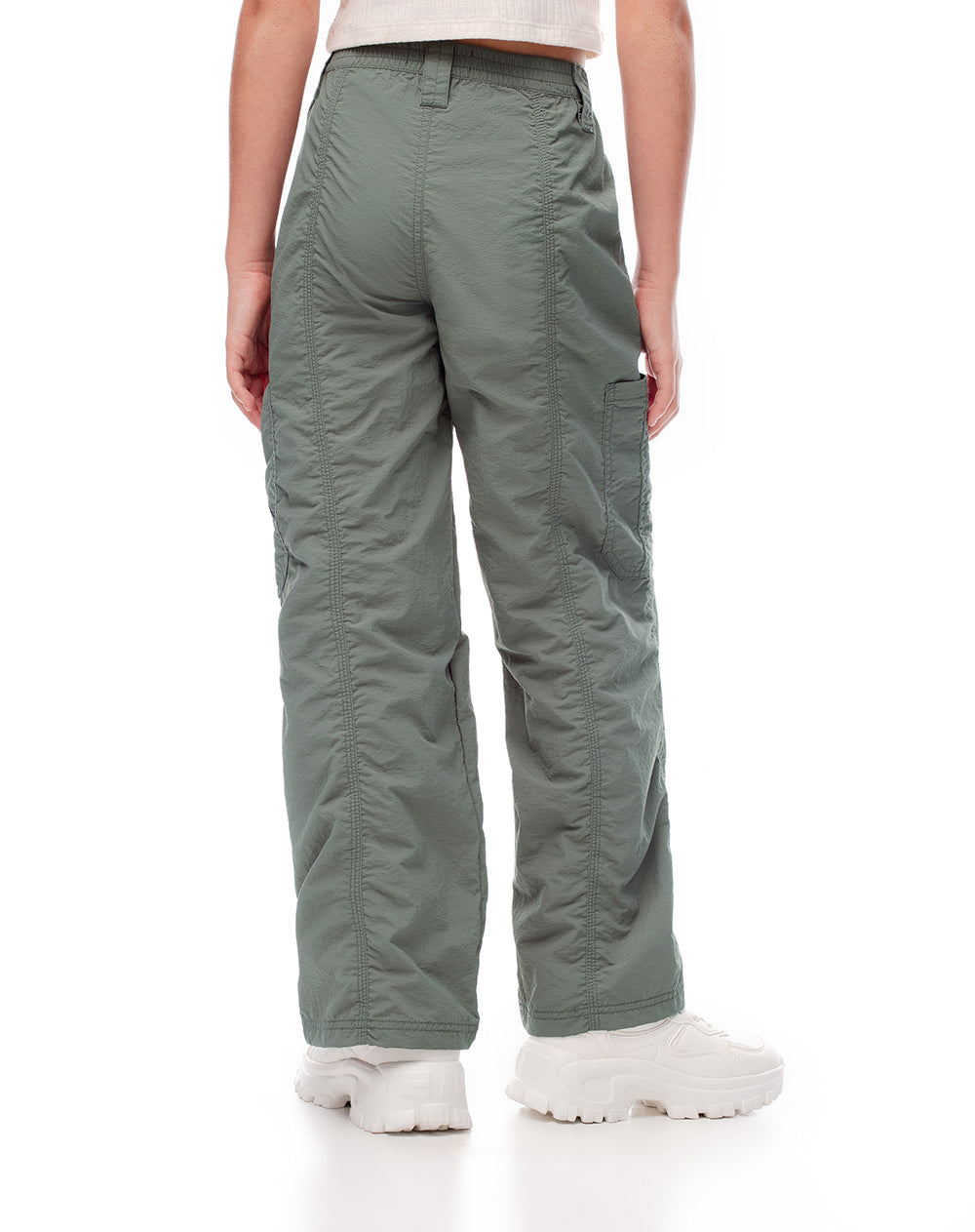 Pantalón cargo tiro medio elástico interno verde para niña