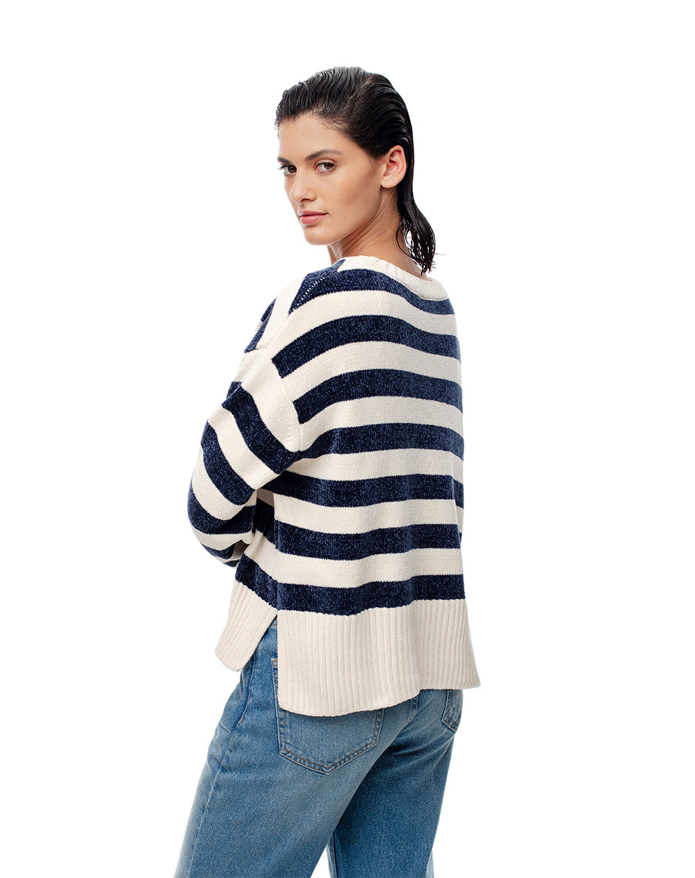 Buzo oversized fit rayas azules