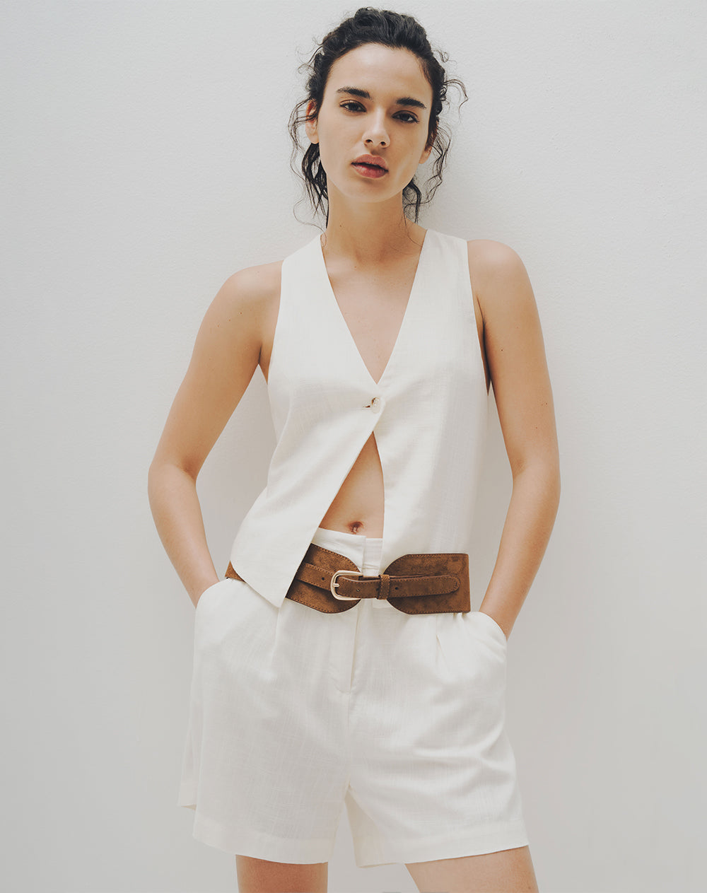 Cinturon fajín tipo gamuza café mujer