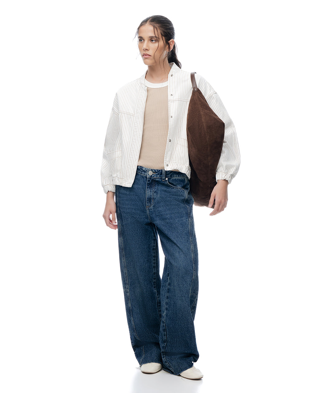 Chaqueta bomber oversize crudo rayas mujer
