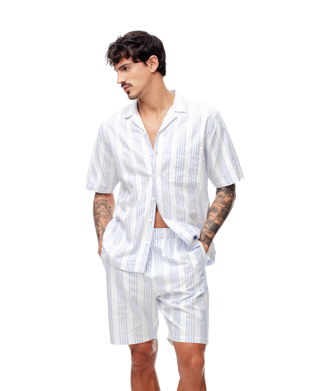 Pantaloneta blanco rayas