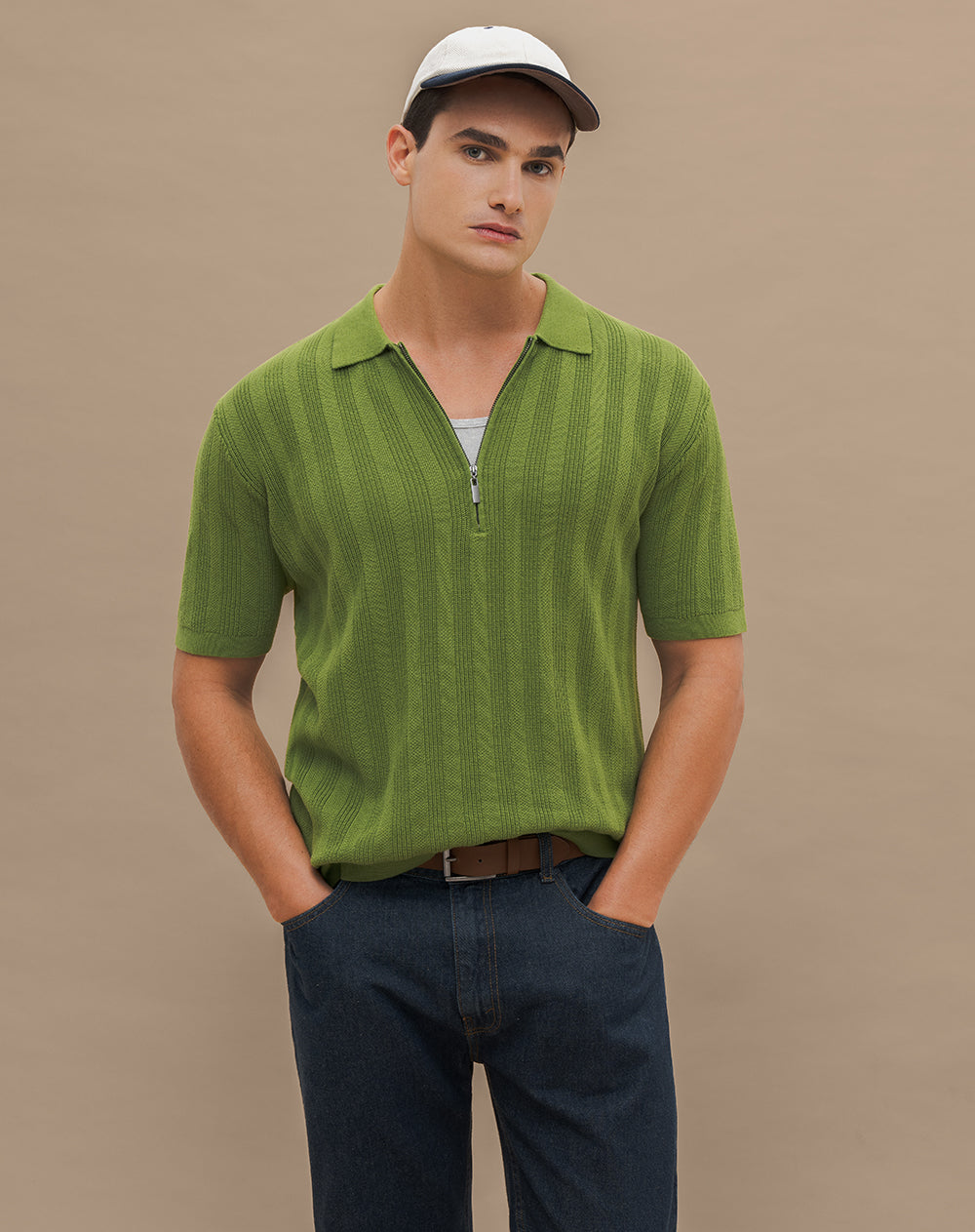 Polo regular tejido de punto algodón verde hombre