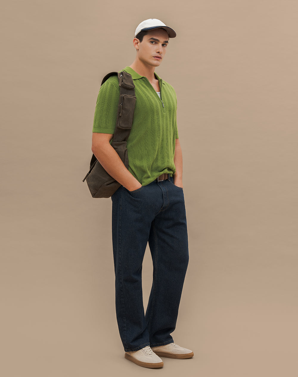 Polo regular tejido de punto algodón verde hombre