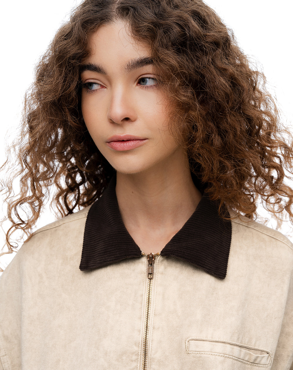 Chaqueta regular denim habano mujer