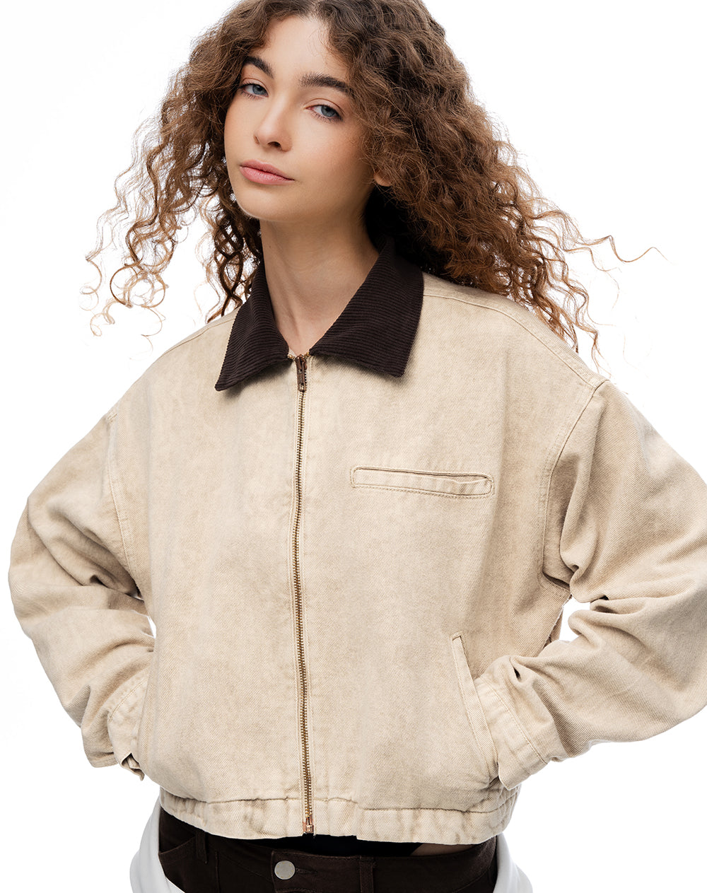 Chaqueta regular fit denim habano mujer