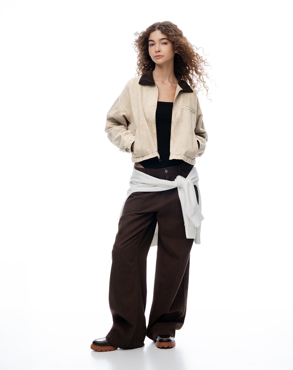 Chaqueta regular denim habano mujer