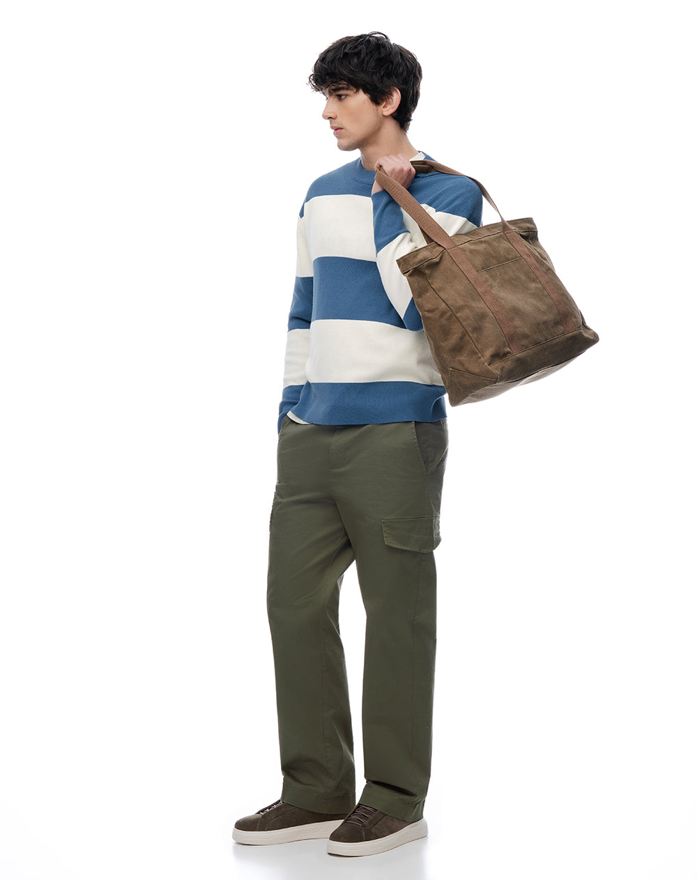 Buzo regular algodón tejido de punto azul rayas hombre