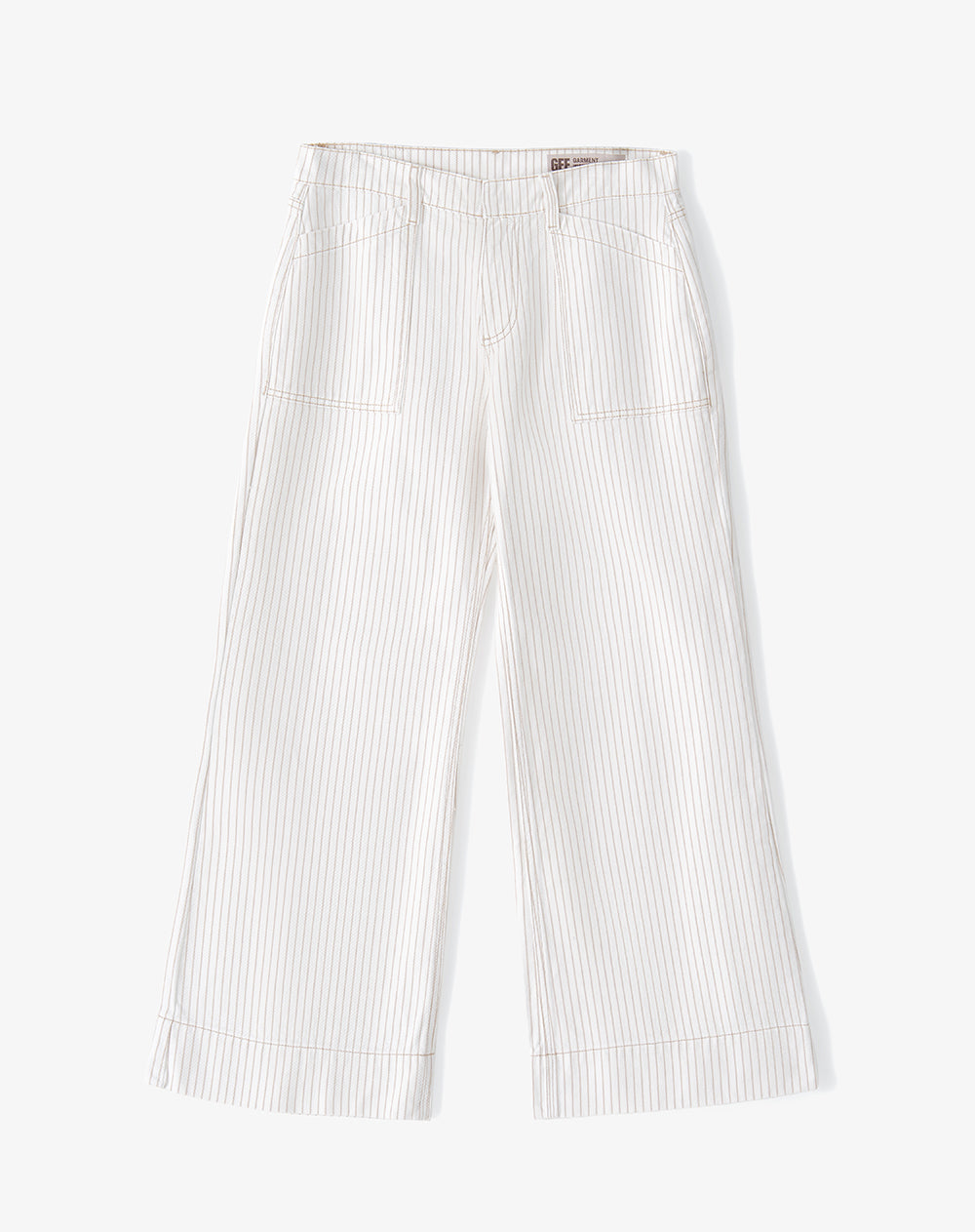 Jean flare tiro medio crudo rayas mujer