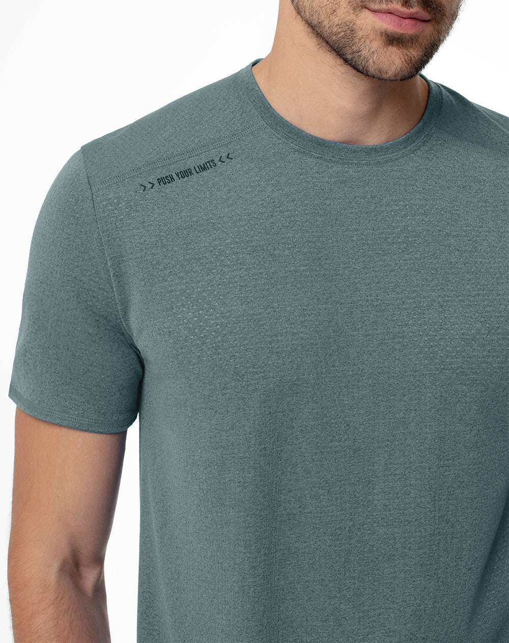 Camiseta slim fit manga corta azul jaspeada