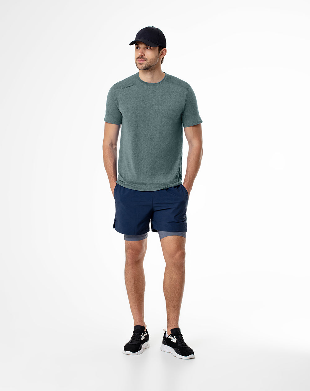 Camiseta slim fit manga corta azul jaspeada