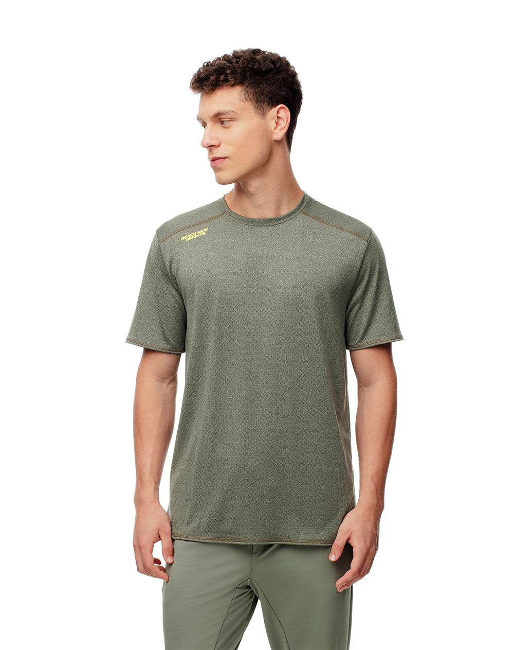 Camiseta slim fit manga corta verde jaspeada