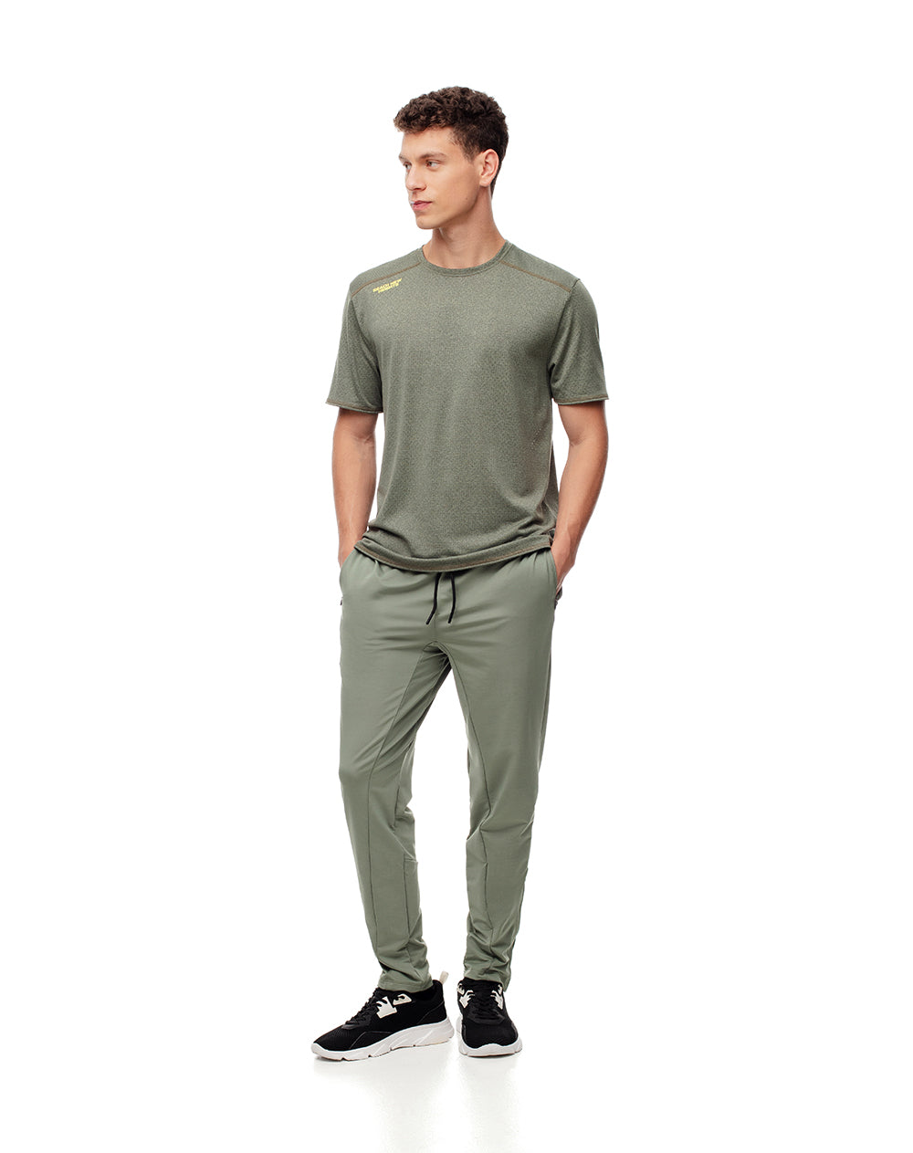 Camiseta slim fit manga corta verde jaspeada
