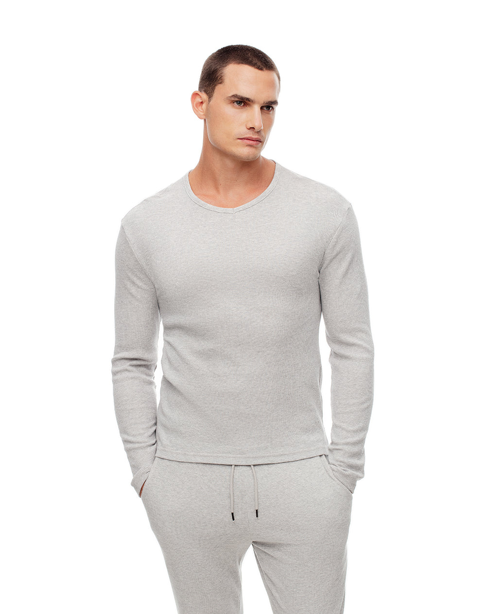 Camiseta slim fit manga larga gris jaspeada