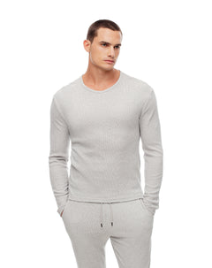 Camiseta slim fit manga larga gris jaspeada