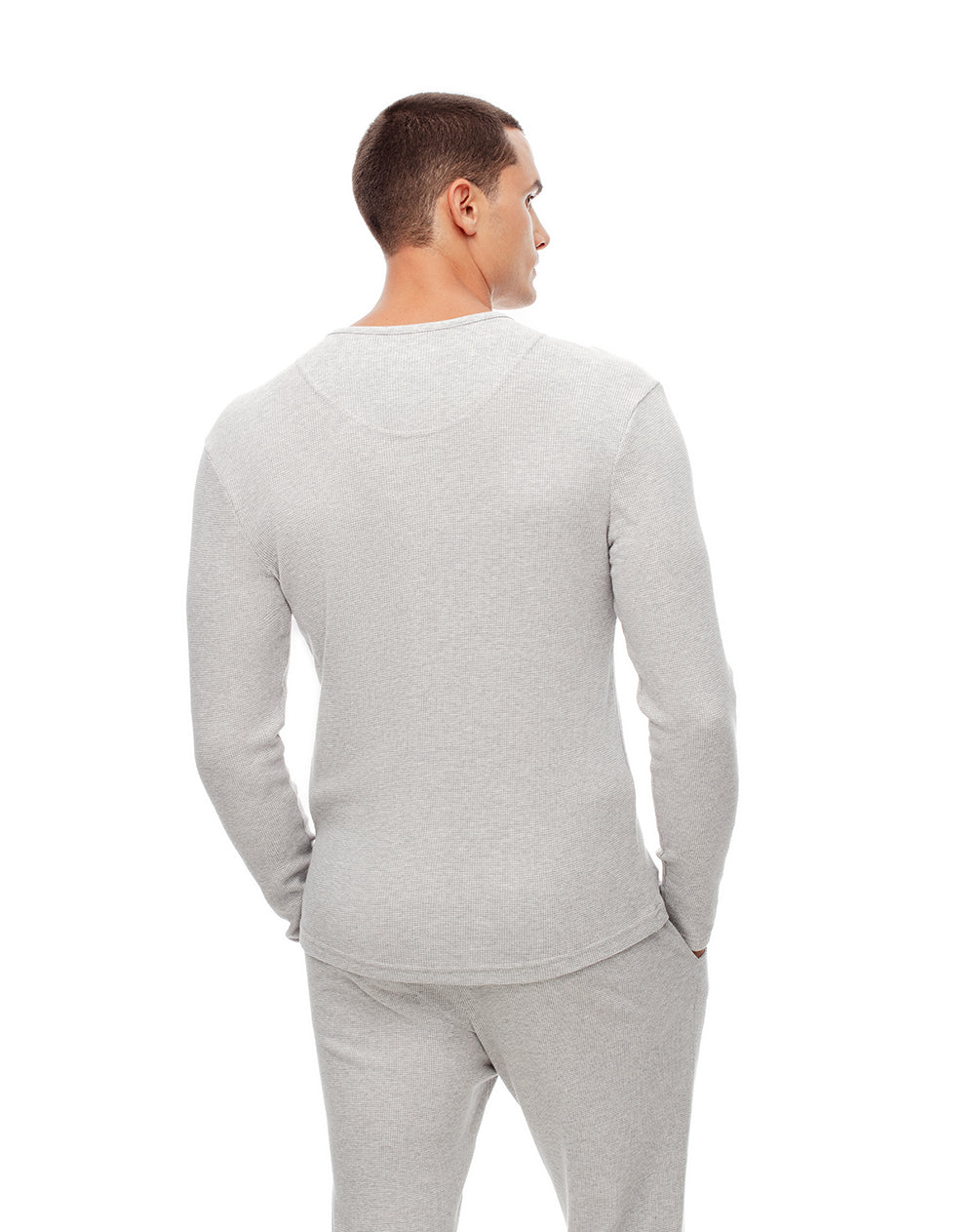 Camiseta slim fit manga larga gris jaspeada