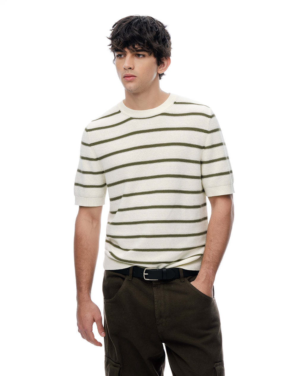 Camiseta manga corta regular tejido de punto rayas hombre