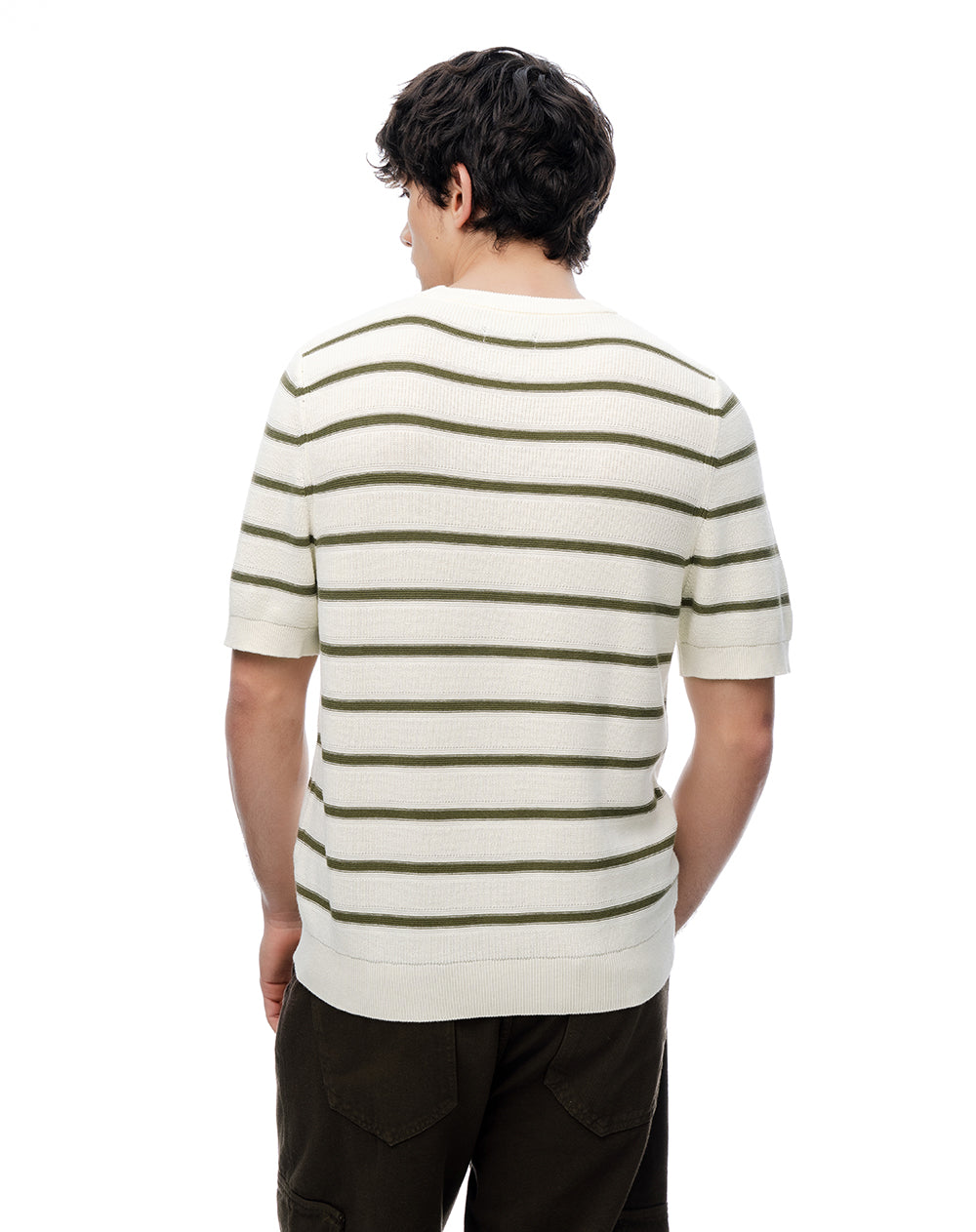 Camiseta manga corta regular tejido de punto rayas hombre