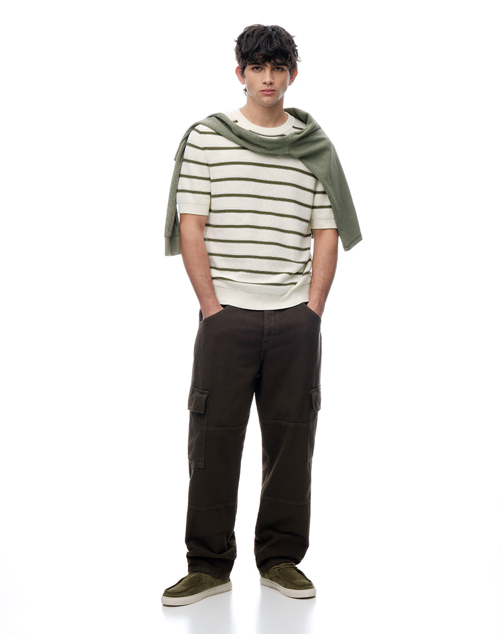 Camiseta manga corta regular tejido de punto rayas hombre