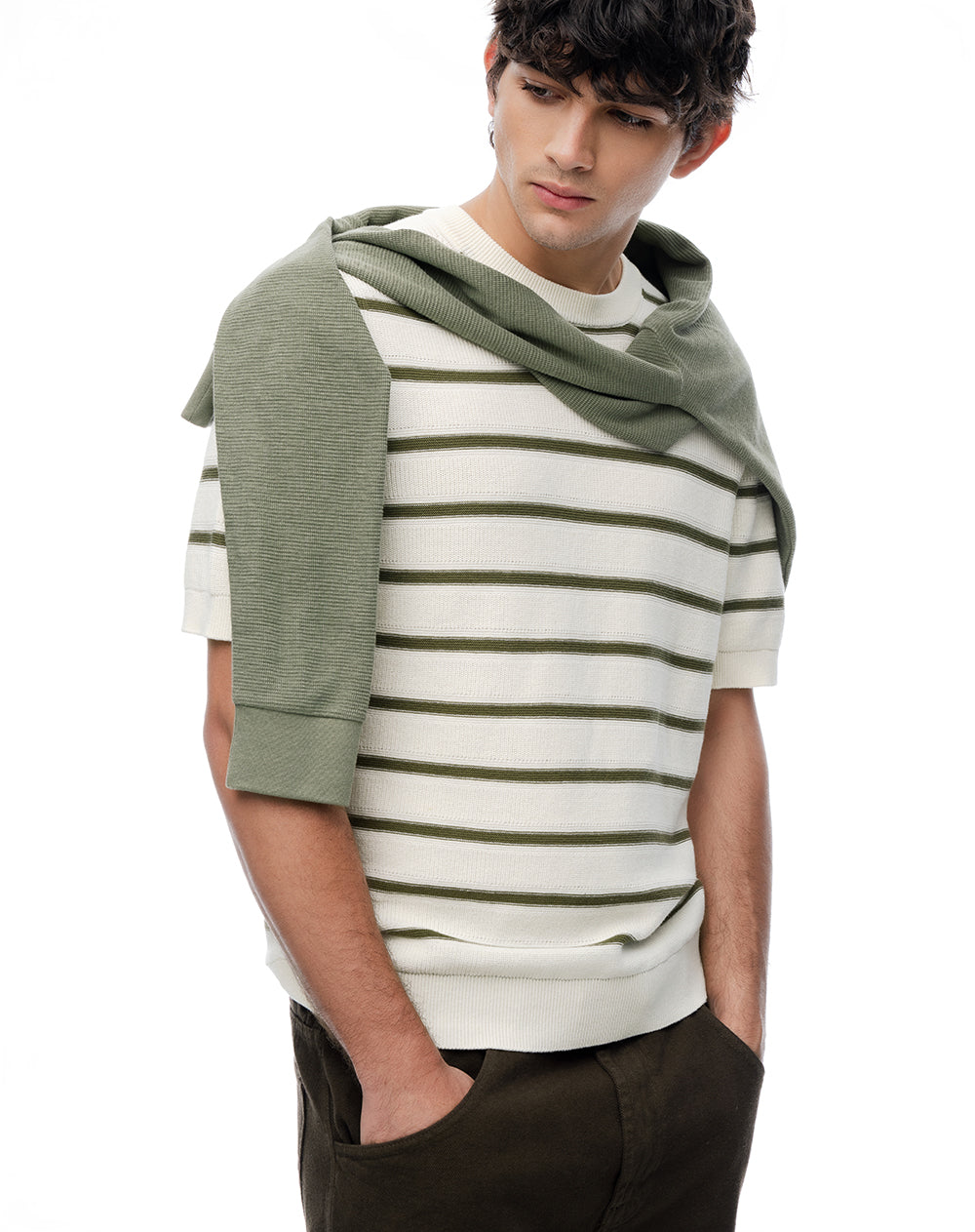Camiseta manga corta regular tejido de punto rayas hombre
