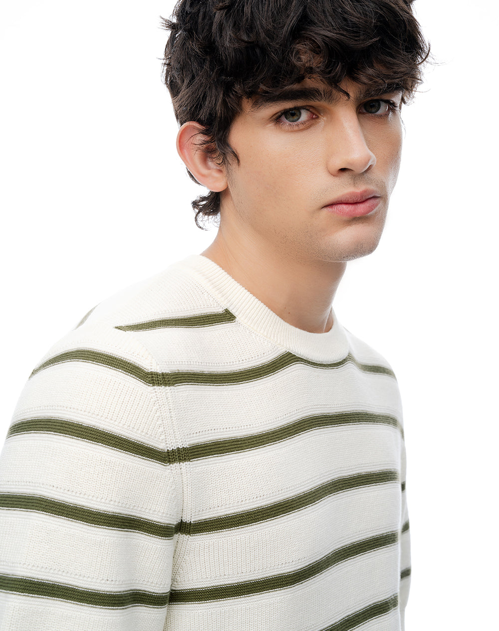 Camiseta manga corta regular tejido de punto rayas hombre