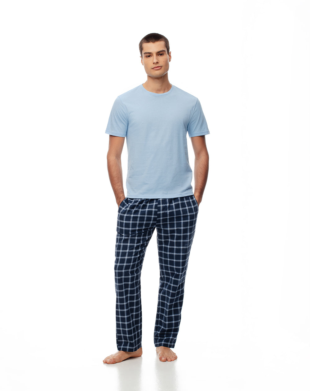 Camiseta + pantalón de pijama algodón azul hombre