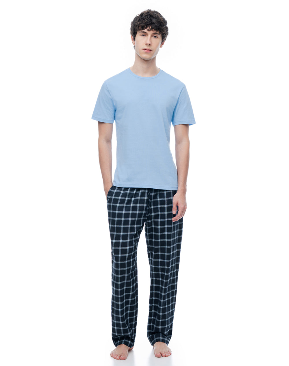Camiseta + pantalón de pijama algodón azul hombre