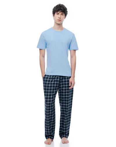 Camiseta + pantalón de pijama algodón azul hombre
